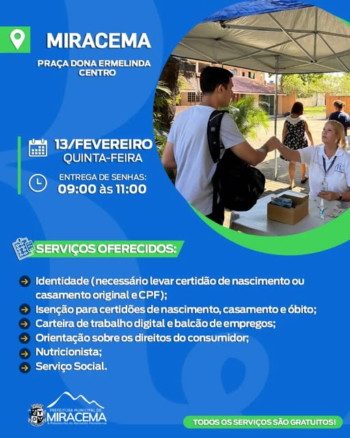 Serviços gratuitos para você em Miracema!