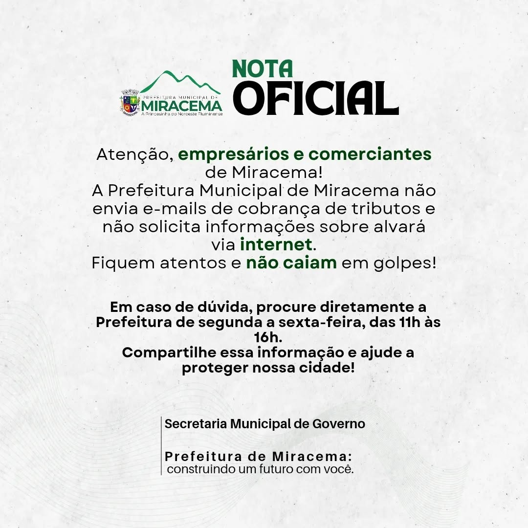 Atenção, empresários e comerciantes de Miracema!