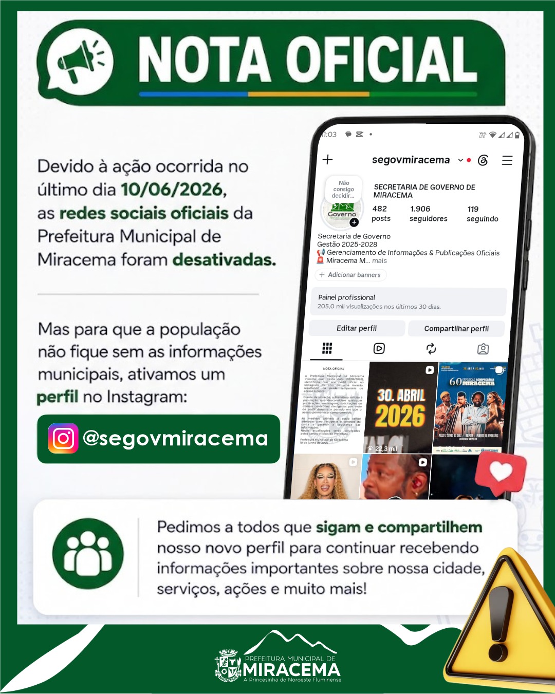 NOTA OFICIAL | PERFIL PARA ACESSO AS INFORMAÇÕES REFERENTE À PREFEITURA MUNICIPAL DE MIRACEMA