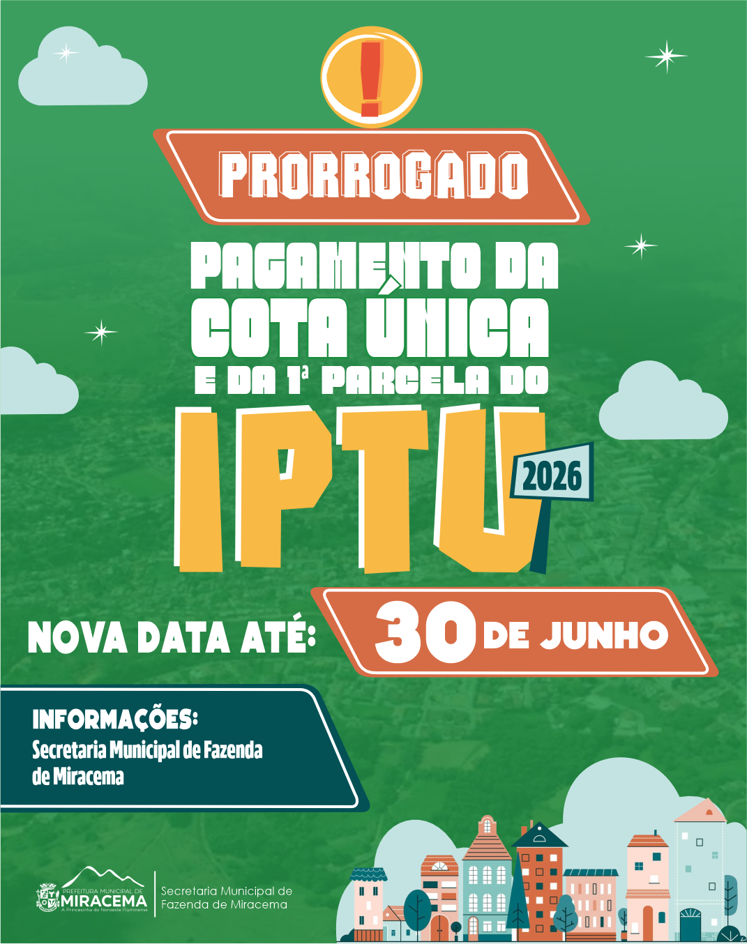 PRORROGADO O PAGAMENTO DE IPTU