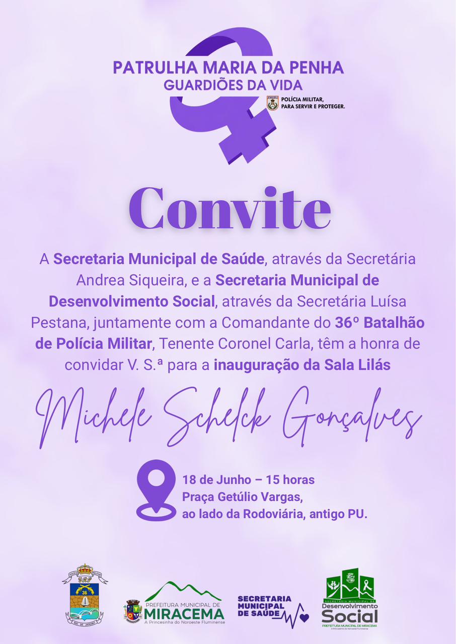 CONVITE PARA INAUGURAÇÃO DA SALA LILÁS