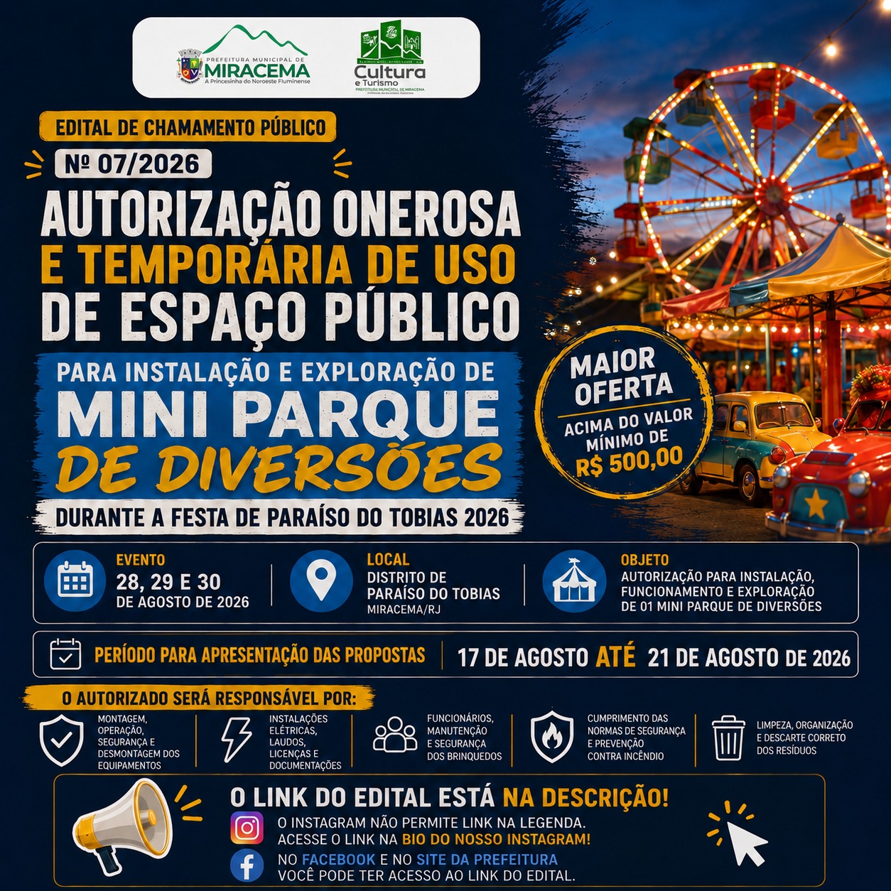 CREDENCIAMENTO FESTA DE PARAÍSO DO TOBIAS - MINI PARQUE DE DIVERSÃO