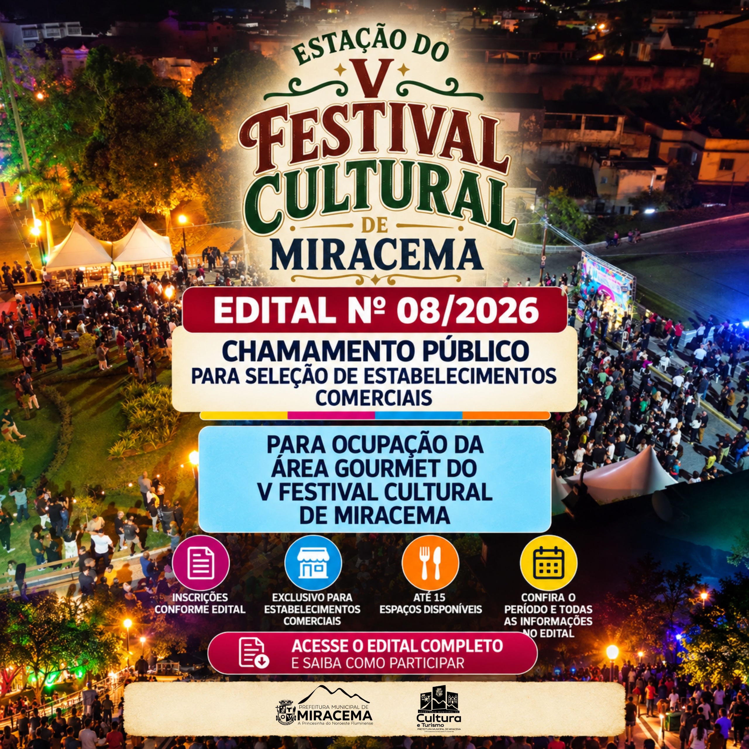 EDITAL Nº 08/2026 CHAMENTO PÚBLICO - V FESTIVAL CULTURAL DE MIRACEMA 2026
