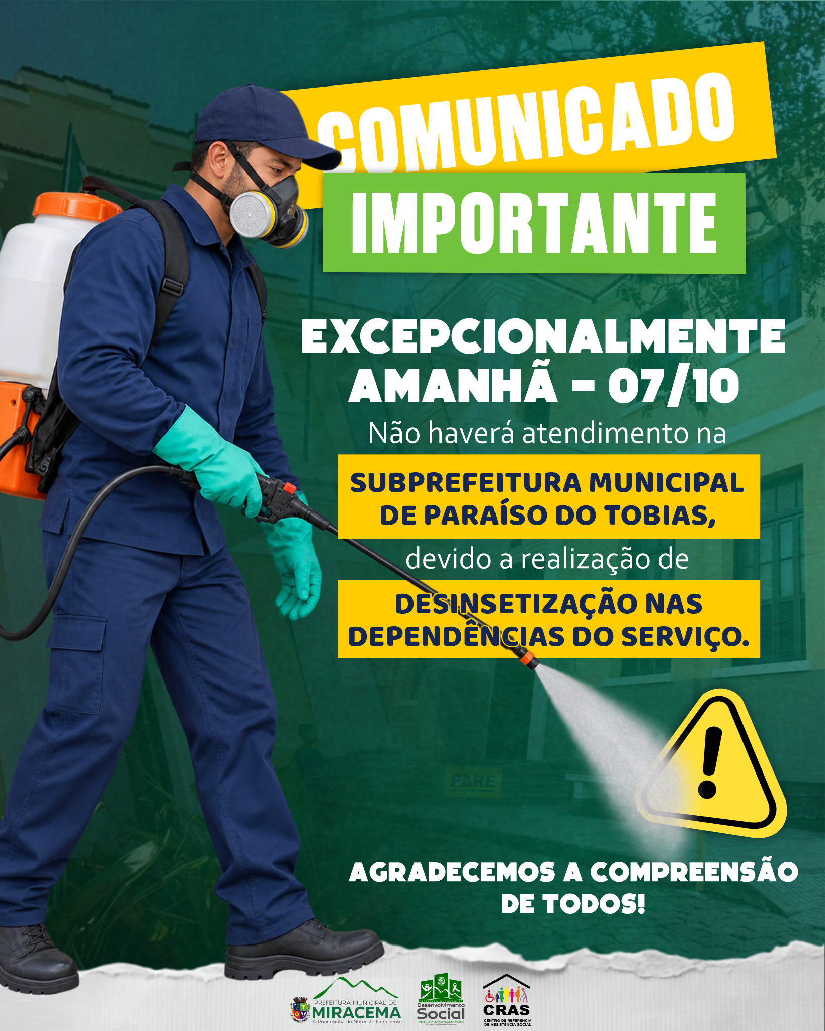 COMUNICADO IMPORTANTE - SUBPREFEITURA DE PARAISO DO TOBIAS